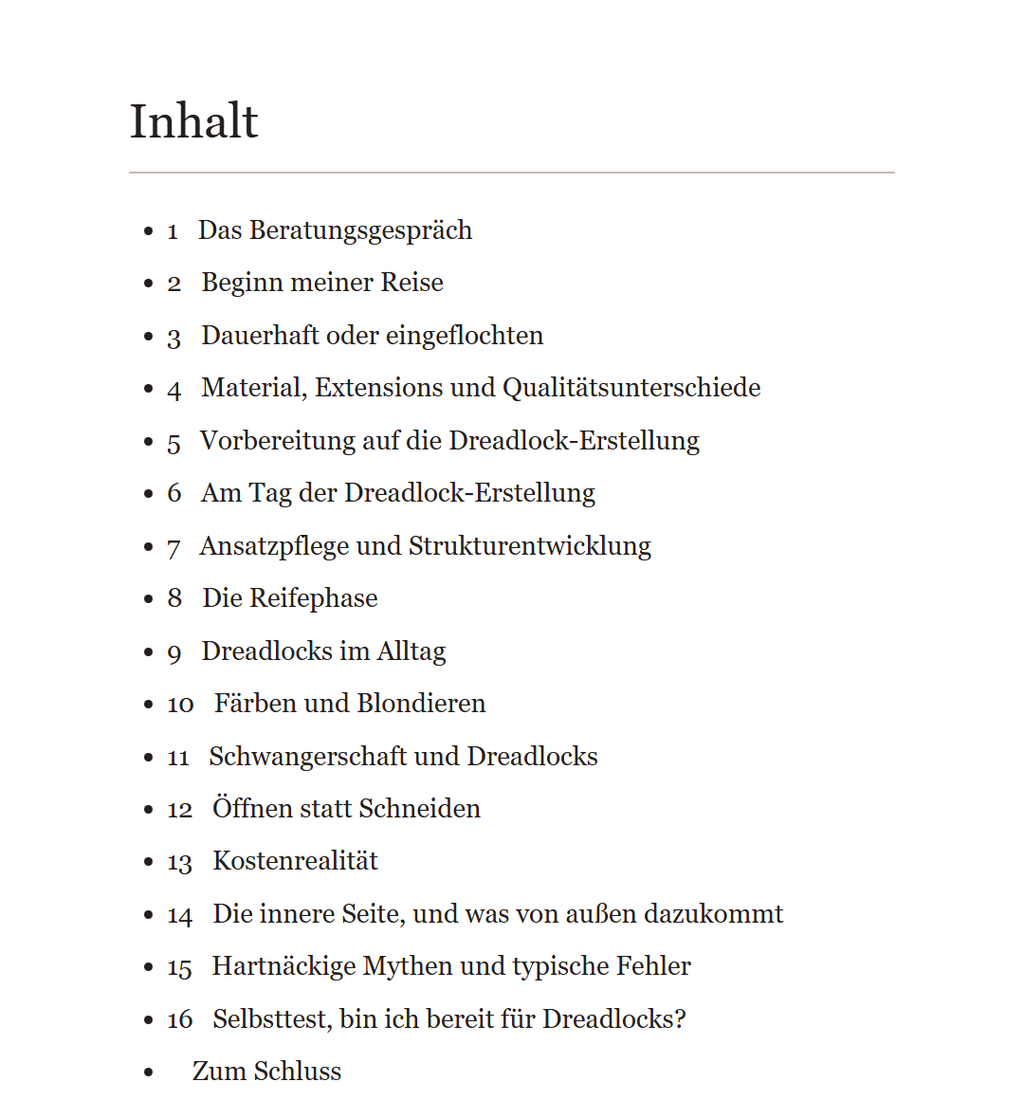 Inhaltsverzeichnis des Buchs, 16 Kapitel