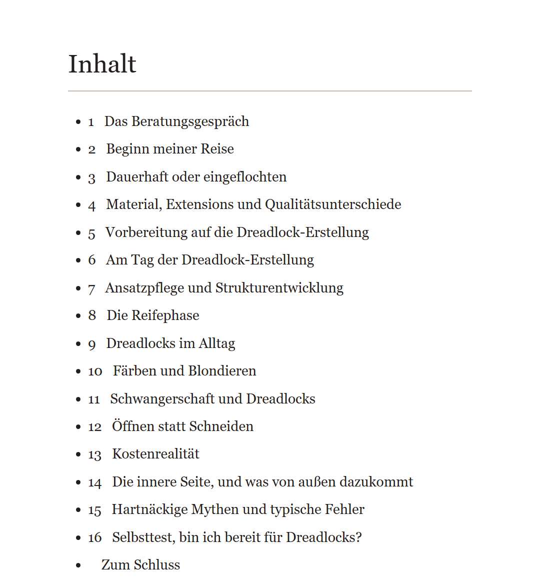 Inhaltsverzeichnis des Buchs, 16 Kapitel